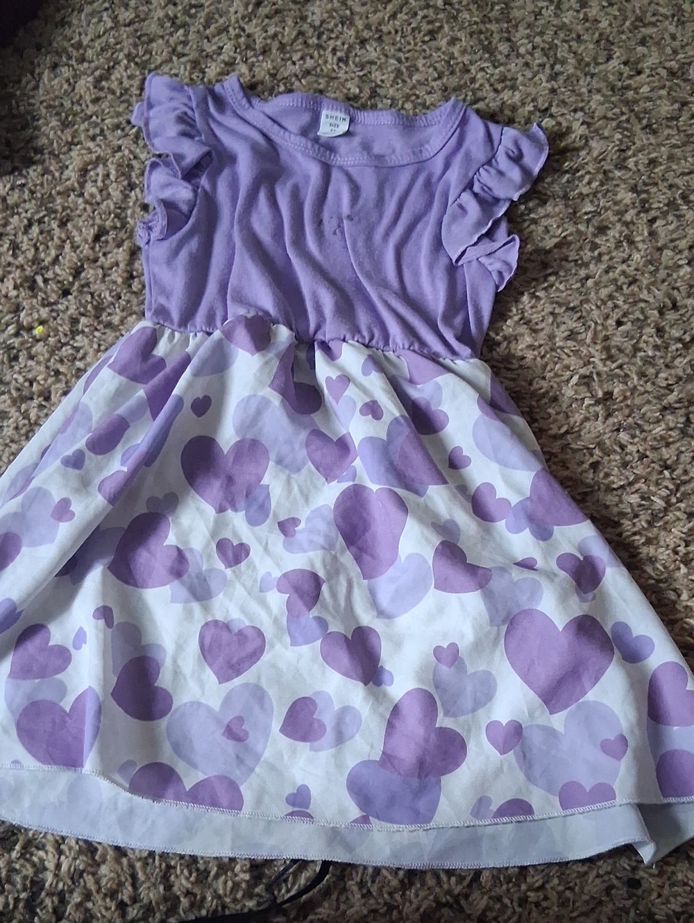 SHEIN Lavender Flutter Sleeve Dress with Heart Print
